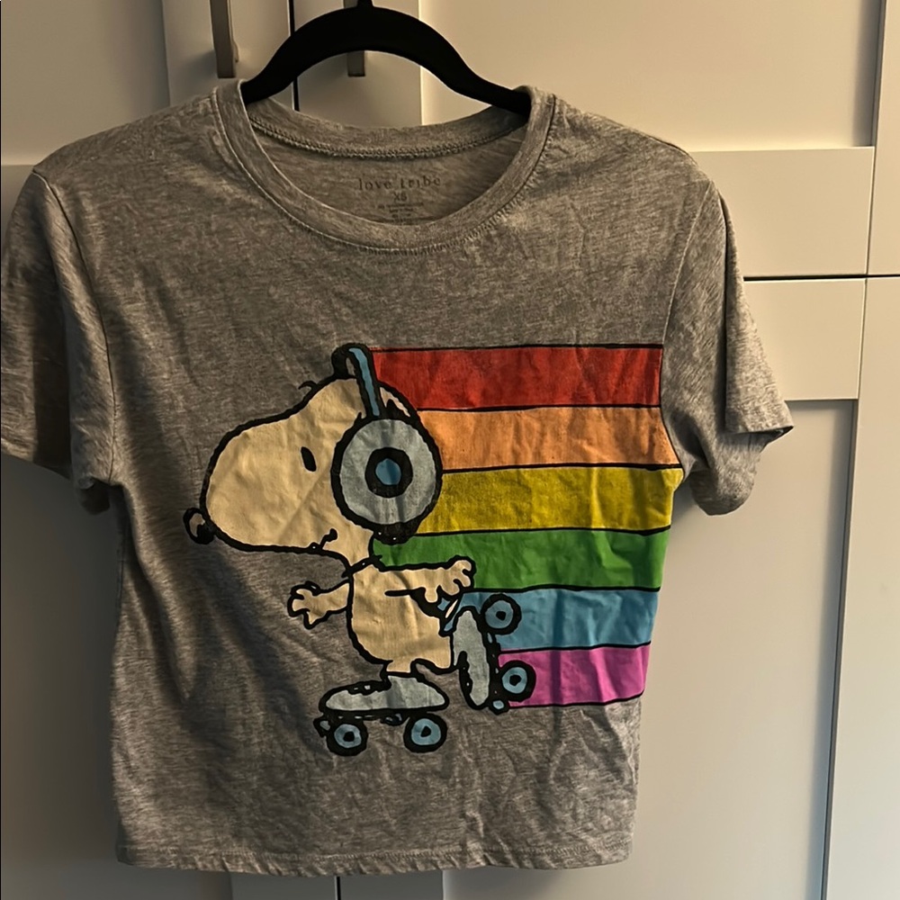 Gray Love Tribe women’s Snoopy  T-Shirt with Rainbow Design